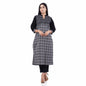 Nakshi Grey & Black Cotton Checks Bishop Sleeves & Hand Block Print Women's Straight Kurti