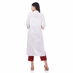 Load image into Gallery viewer, White Cotton Linen Floral Embroidery Side Button Women&#39;s Straight Kurti
