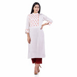 Load image into Gallery viewer, White Cotton Linen Floral Embroidery Side Button Women&#39;s Straight Kurti

