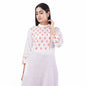 Nakshi White Cotton Linen Floral Embroidery Side Button Women's Straight Kurti