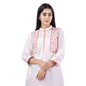 Nakshi White Cotton Linen Floral Embroidery Women's Straight Kurti