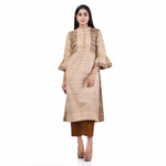 Load image into Gallery viewer, Beige Tussar Silk Hand Painted Women&#39;s Straight Kurti
