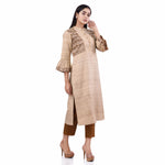 Load image into Gallery viewer, Beige Tussar Silk Hand Painted Women&#39;s Straight Kurti
