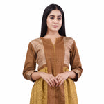 Load image into Gallery viewer, Lime Yellow and Rust Tussar Viscose Hand Block Print Side Pleated Women&#39;s Kurti Sets
