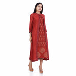 Load image into Gallery viewer, Red Cotton Linen and Zari chanderi Hand Block Print Women&#39;s Ethnic Dress/kurti
