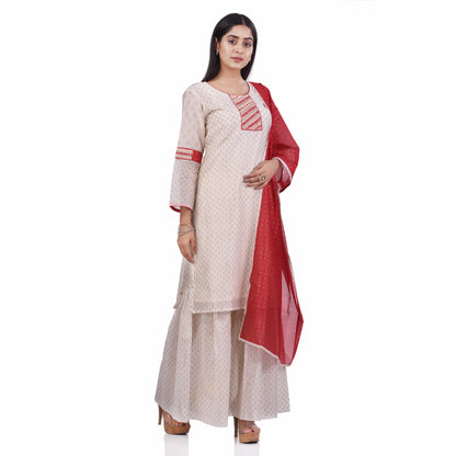 Nakshi White Chanderi Silk Kantha Embroidery Women's Sharara Sets