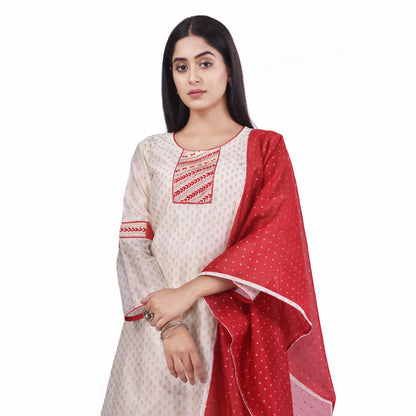 Nakshi White Chanderi Silk Kantha Embroidery Women's Sharara Sets