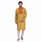 Nakshi Lime YellowTussar Viscose Gota Yoke Hand Block Print Men's Long Kurta