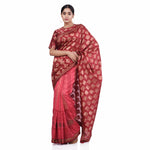 Load image into Gallery viewer, Pink and Maroon Brocade Chanderi Silk Embroidery Highlight Hand Block Print Saree
