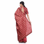 Load image into Gallery viewer, Pink and Maroon Brocade Chanderi Silk Embroidery Highlight Hand Block Print Saree
