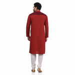 Load image into Gallery viewer, Red &amp; Maroon Cotton Linen Gold Zari embroidery Hand Block Print Men&#39;s Long Kurta
