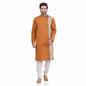 Nakshi Musturd Yellow Cotton Linen and  Tussar Side Button Hand Block Print Men's Long Kurta