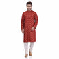 Nakshi Red Cotton Linen Hand Block Print Men's Long Kurta