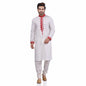 Nakshi White Cotton Linen Red Thread Embroidery Men's Long Kurta