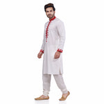 Load image into Gallery viewer, White Cotton Linen Red Thread Embroidery Men&#39;s Long Kurta
