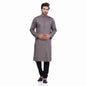 Nakshi Grey Cotton Linen Hand Block Print Men's Long Kurta