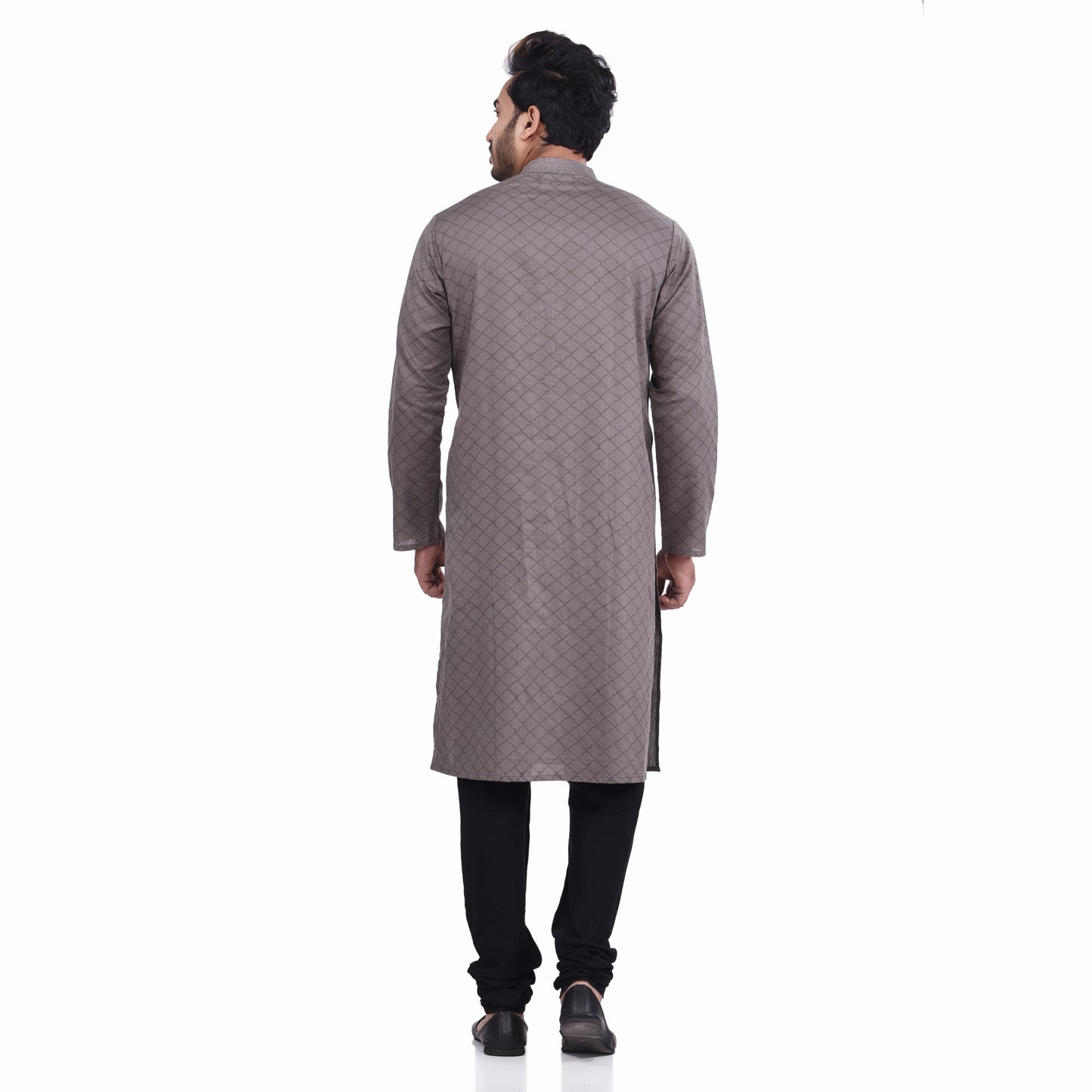 Nakshi Grey Cotton Linen Hand Block Print Men's Long Kurta