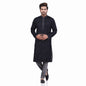 Nakshi Black Cotton Viscose Thread Embroidery Hand Block Print Men's Long Kurta