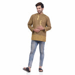 Load image into Gallery viewer, Olive Green Tussar Ghichha Thread Embroidery and Hand Block Print Men&#39;s Short Kurta
