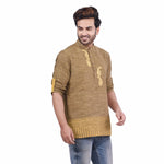 Load image into Gallery viewer, Olive Green Tussar Ghichha Thread Embroidery and Hand Block Print Men&#39;s Short Kurta
