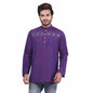 Nakshi Purple Handloom Cotton Self Stripe Patch Work Men's Short Kurta