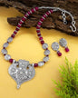 Nakshi Necklace & Earrings Set With Maroon Onyx And German Silver