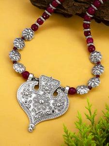 Necklace & Earrings Set with Maroon Onyx & German Silver