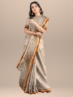 Load image into Gallery viewer, Beige Hand Block Printed Tussar Silk Saree With Golden Zari Embroidery
