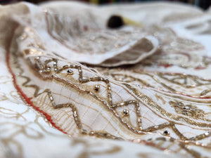 Women White Tussar Viscose Hand  Embroidered Anarkali Set