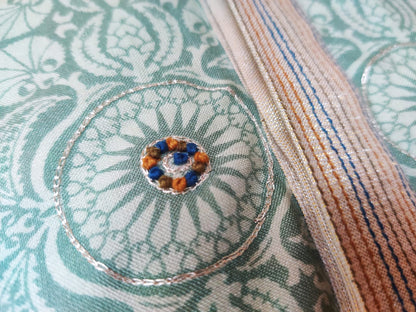 Nakshi Powder Blue Printed Tussar Viscose Hand Embroidered Kurta Set