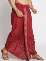 Load image into Gallery viewer, Maroon Pure Cotton Ethnic Pattern Hand Block Print Dhoti

